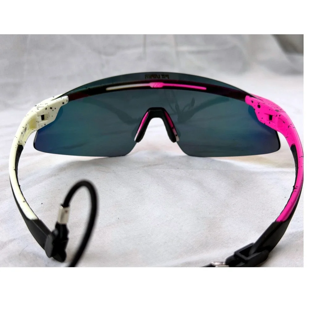 Pit Viper Sunglasses Polarized Cream Pink Frame Mirror Lens EUC Cycling Sports